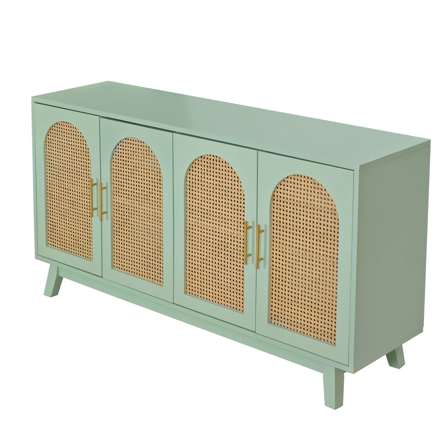 Xenia 4-Door Cabinet with Rattan - Mint Green