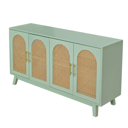 Xenia 4-Door Cabinet with Rattan - Mint Green