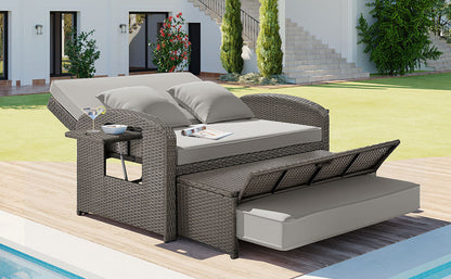 Tula PE Wicker Rattan Double Chaise Lounge - Gray