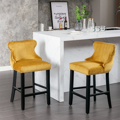 Family  Velvet Upholstered Wing-Back Bar Stools - Gold Set of 4