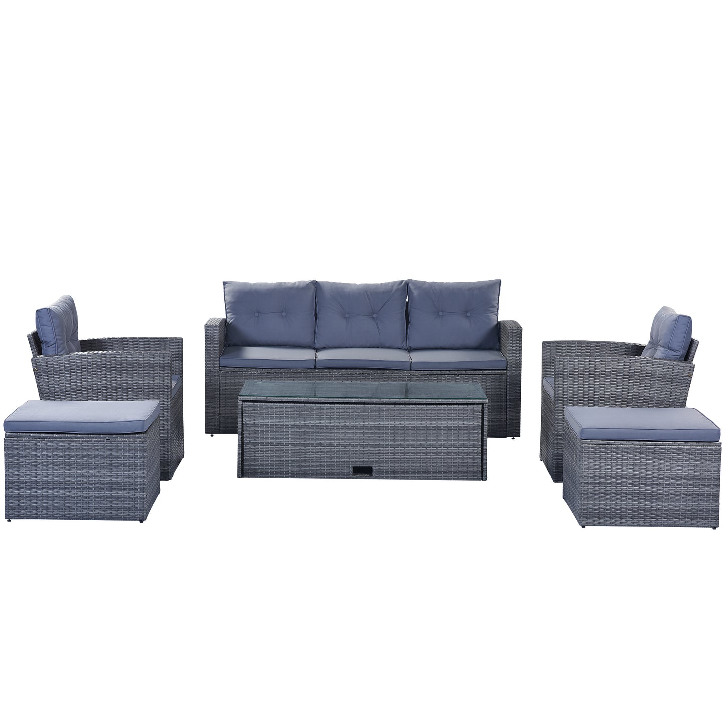 Prado 6 Pc PE Rattan Outdoor Patio Furniture Set - Gray