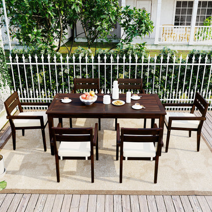 Carver Patio  Acacia Wood Outdoor Dining Table And Chairs Set - Dark Brown