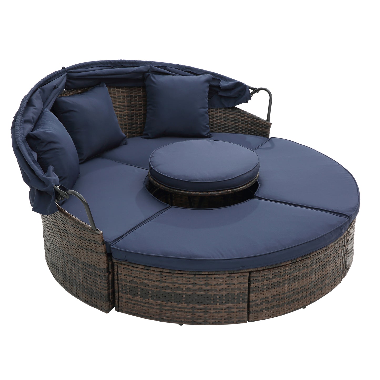 Cove Outdoor Rattan Round Lounge With Canopy - Navy Blue