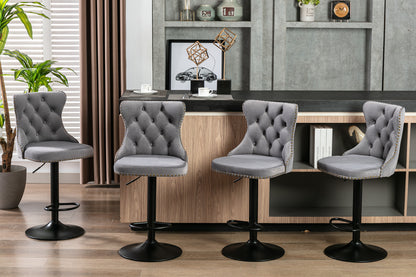 Rise 180 Velvet Barstools Adjusatble Seat Height - Gray Set of 2