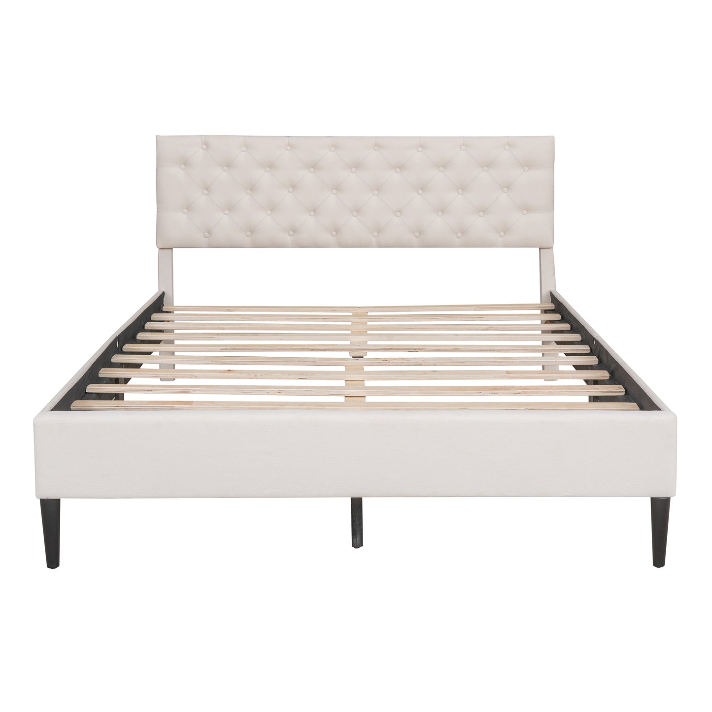 Ukin Queen Size Upholstered Linen Platform Bed - Beige