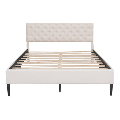 Ukin Queen Size Upholstered Linen Platform Bed - Beige