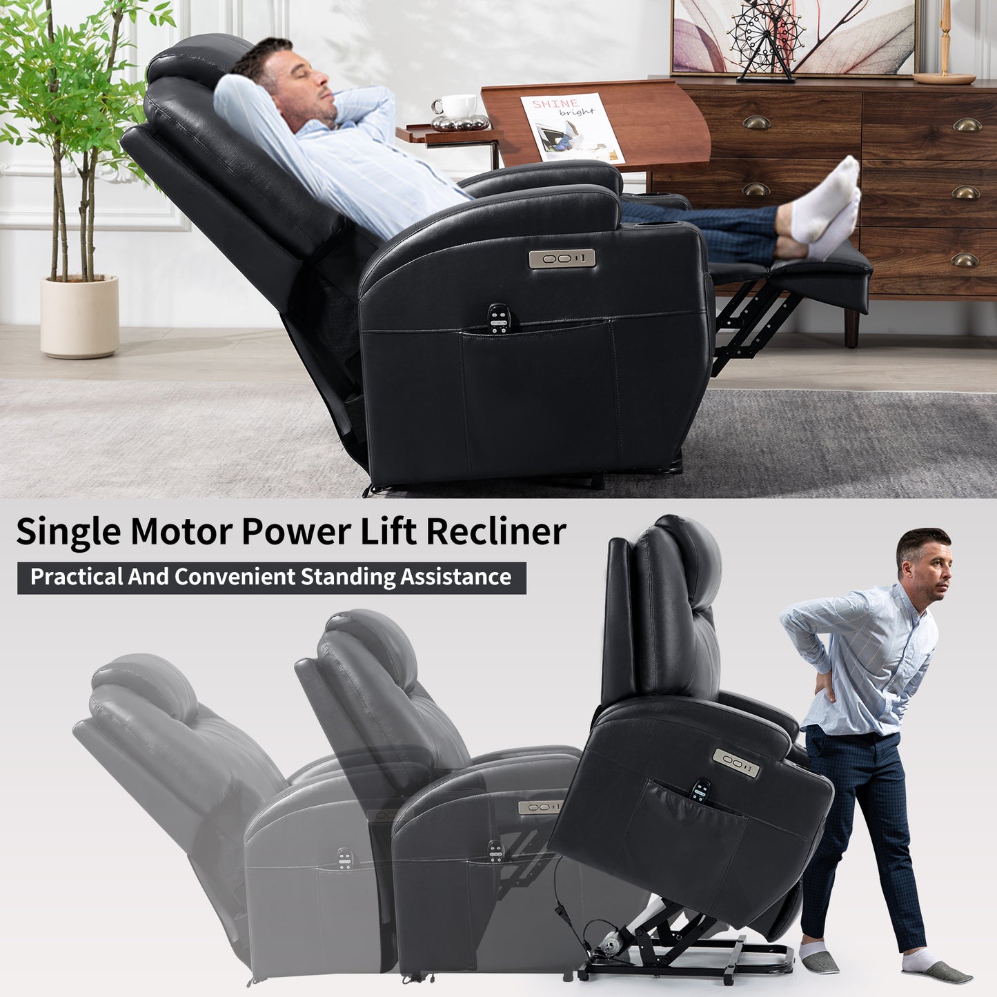 Adell Power Lift Recliner Chair with Heat and Massage - Black