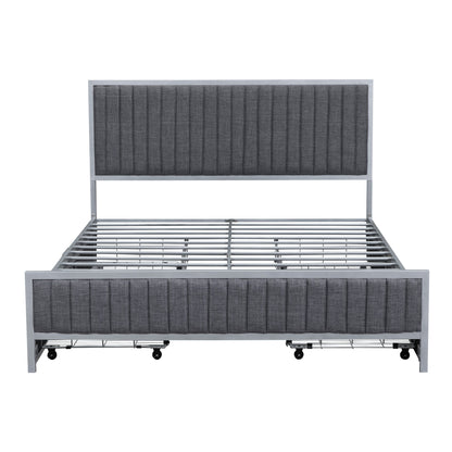 Maza Queen Size Metal Frame Upholstered Bed w Drawers - Gray