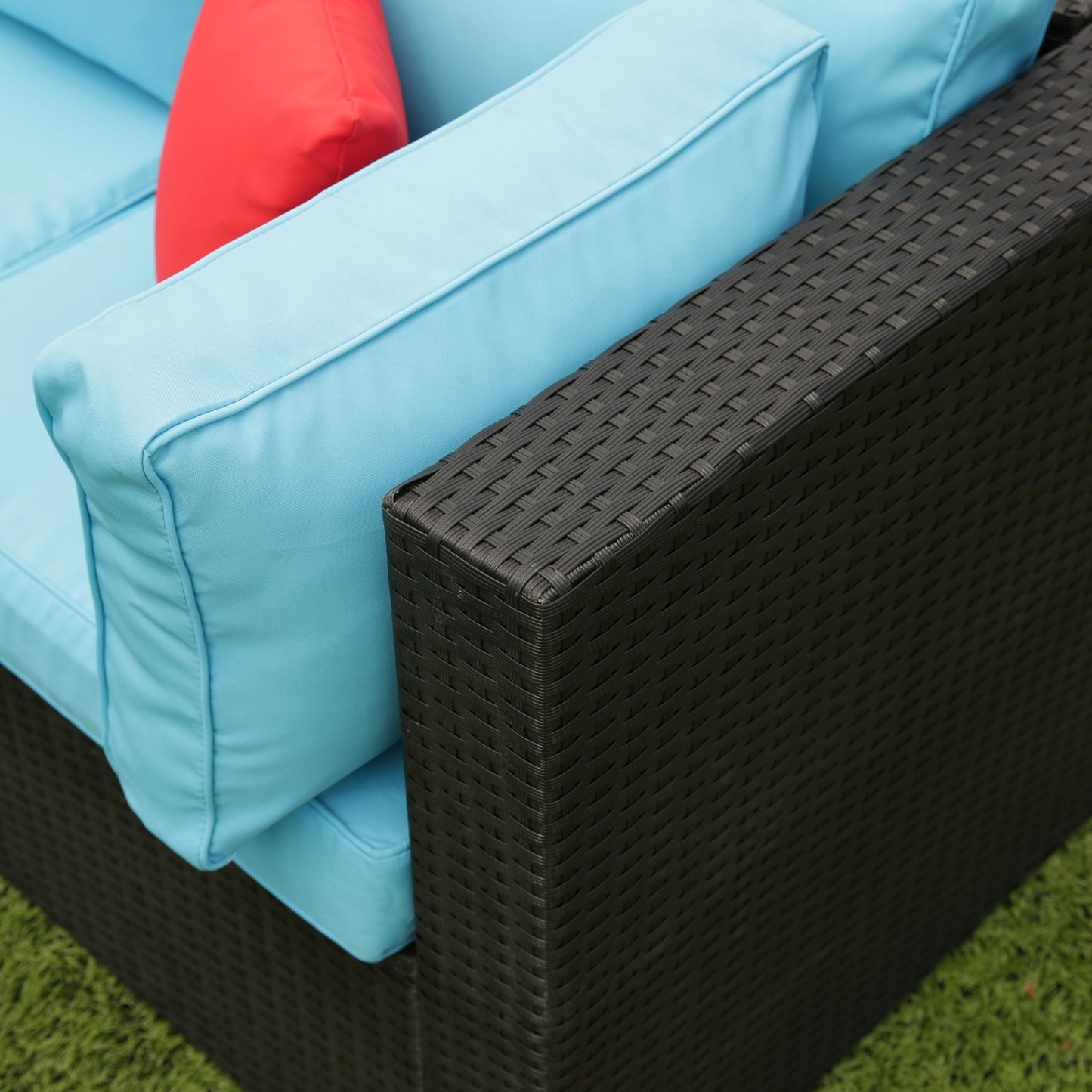 Russo 5 Pc Outdoor Patio Rattan Sectional Sofa Set - Black+Blue