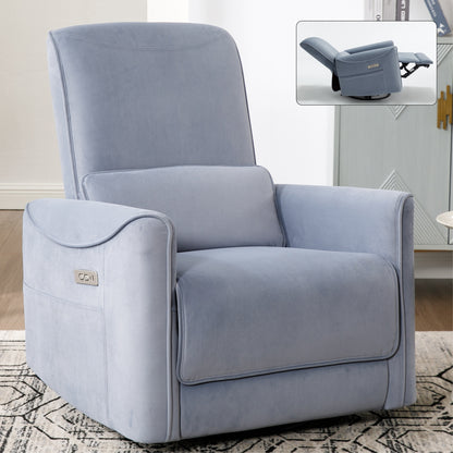 Spencer Swivel and Rocker Power Recliner Chair - Blue