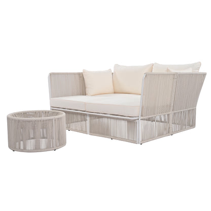 Freeda 2 Pc Outdoor Sunbed and Coffee Table Set - Beige