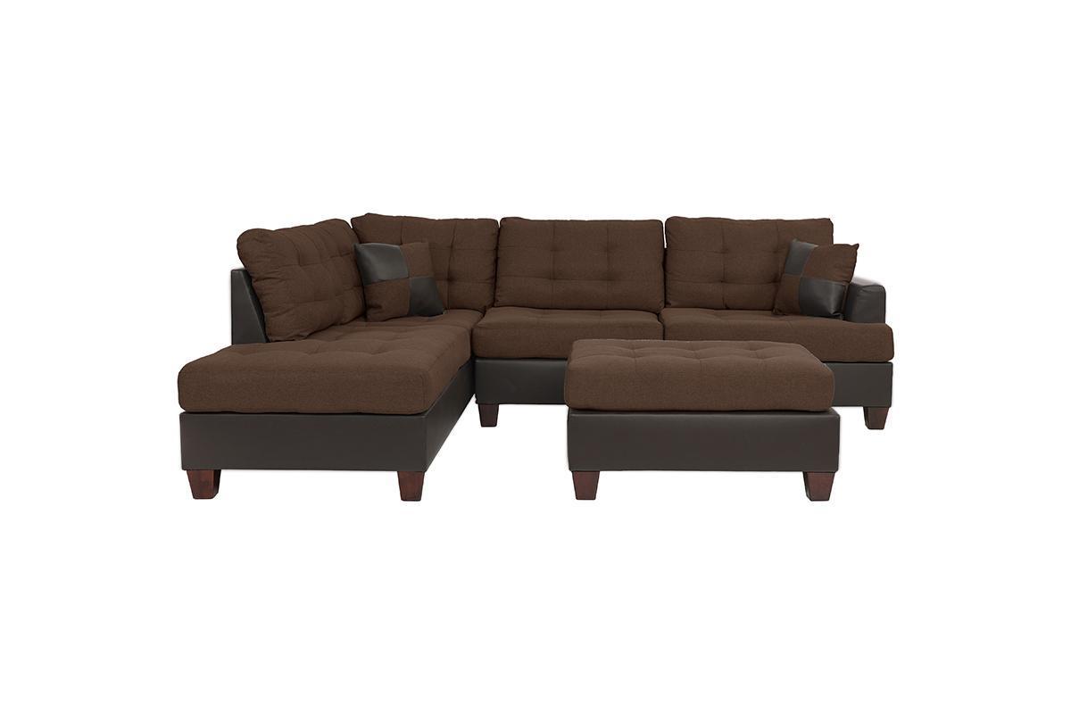 Lucia 3pc Sectional Polyfiber Cushion Sofa Set - Chocolate