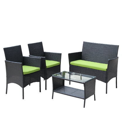 Miola 4 Pc Outdoor Patio Wicker Ratten Furniture Set - Green Cushion