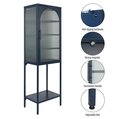 Arched Tempered Glass High Cabinet - Blue