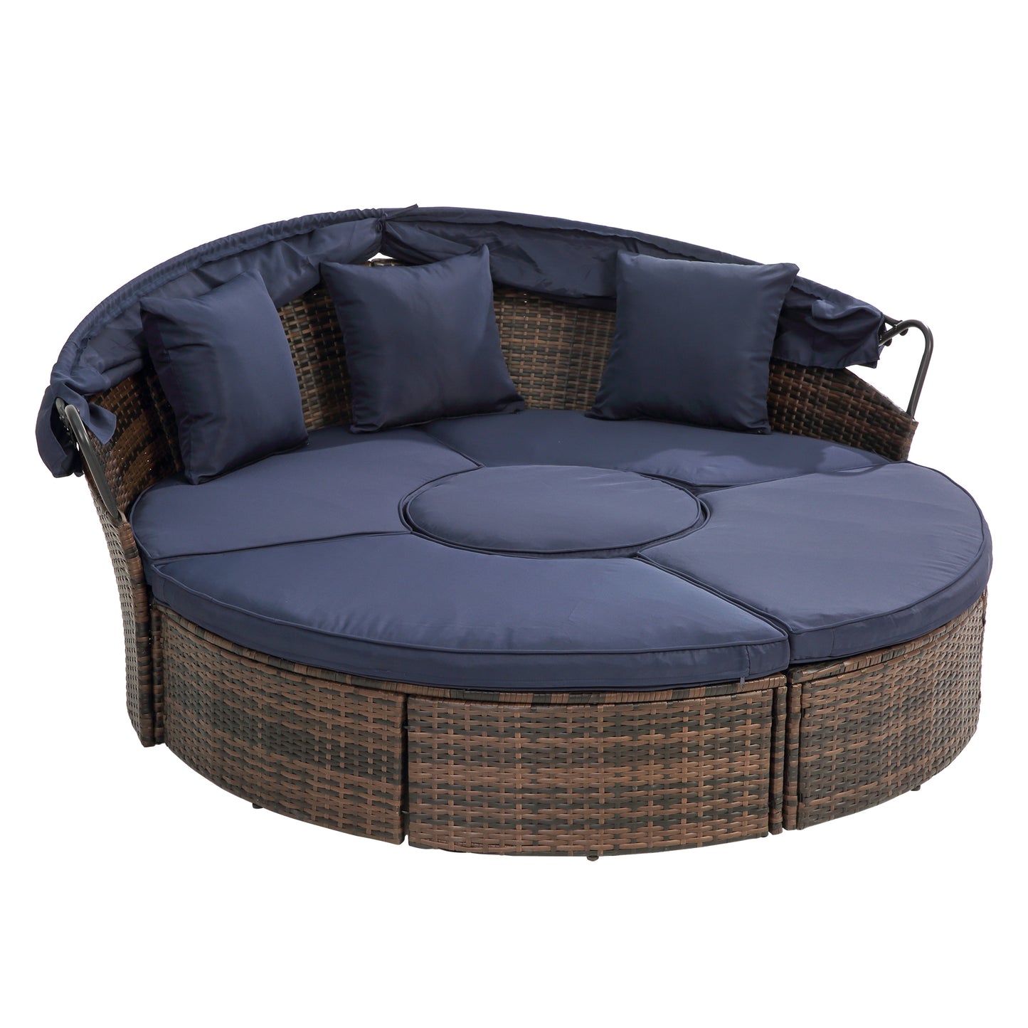 Cove Outdoor Rattan Round Lounge With Canopy - Navy Blue