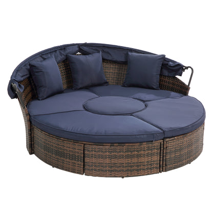 Cove Outdoor Rattan Round Lounge With Canopy - Navy Blue