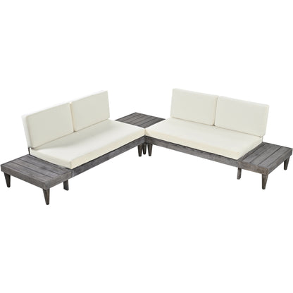 Torri 3 Pc Patio Solid Wood Sectional Sofa Set - Beige