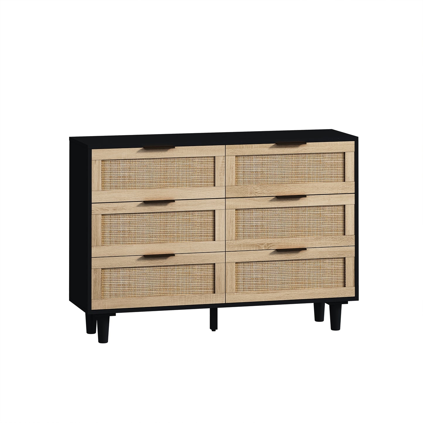 Tero 6 Drawers Rattan Cabinet - Black