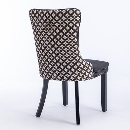 Nikki Velvet Dining Chair w Patterned (Set of 2) - Black