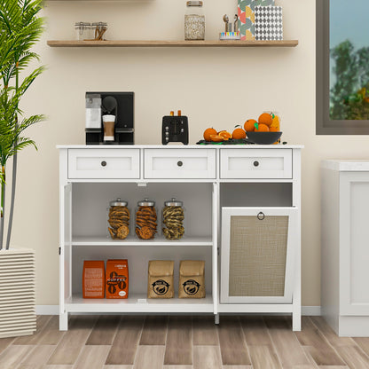 Rattan Kitchen Trash Can Cabinet - White