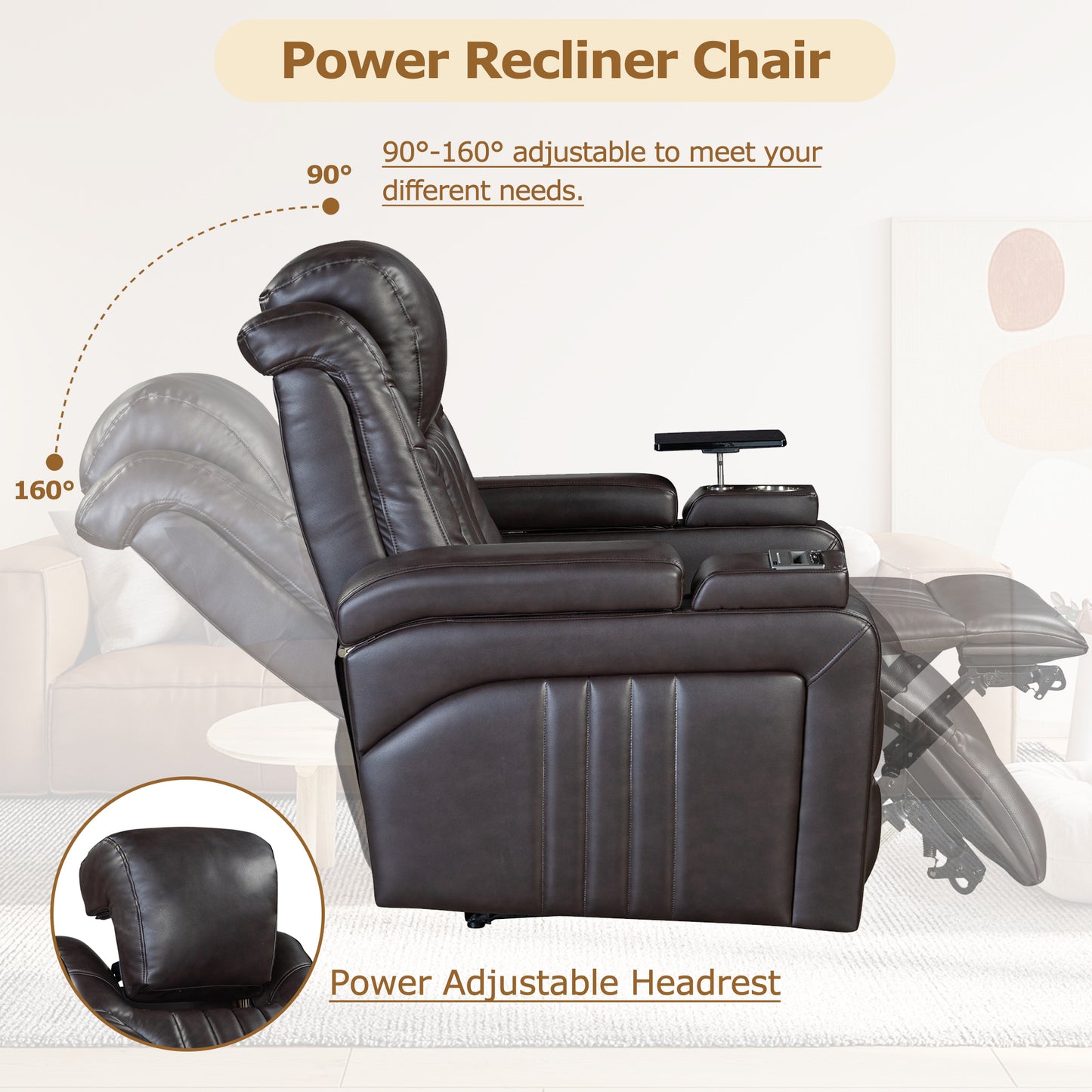 Morris PU Leather Power Recliner - Brown