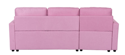 Paisley Linen Fabric Reversible Sleeper Sectional Sofa with Storage - Pink