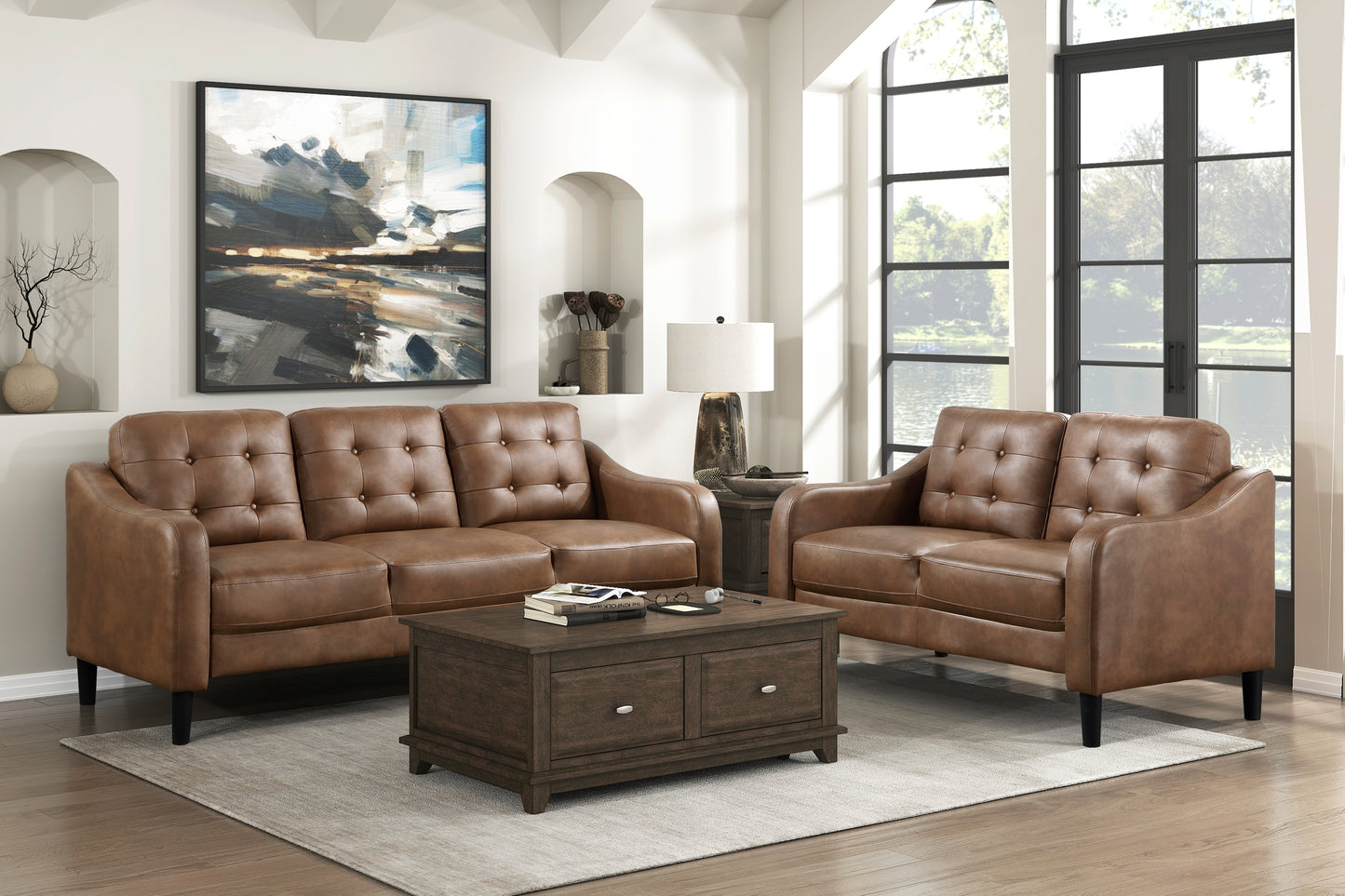 Neo Loveseat Button Tufted Contoured Arms - Brown