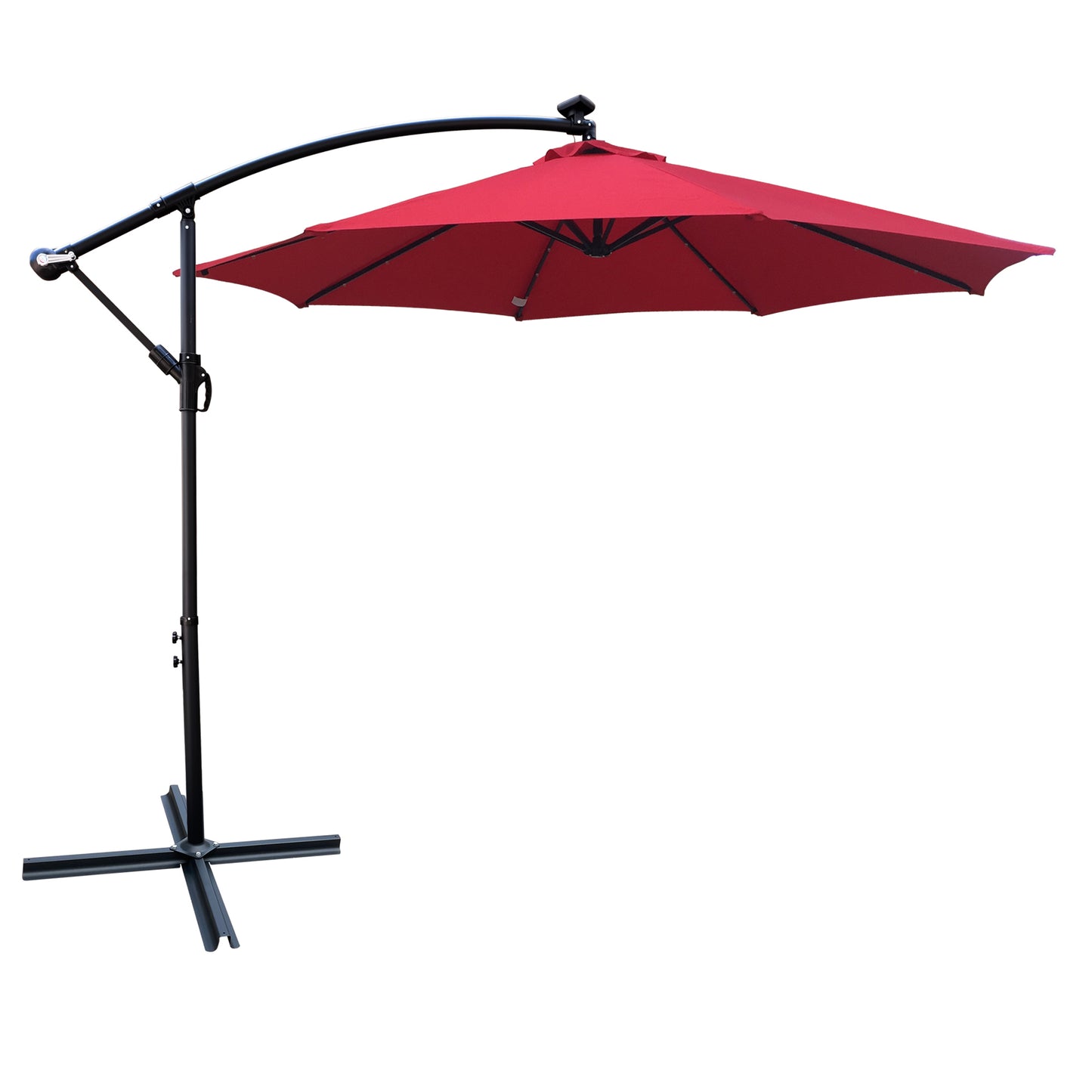 Alexa 10 ft Outdoor Umbrella Solar LED with Cross Base - Red