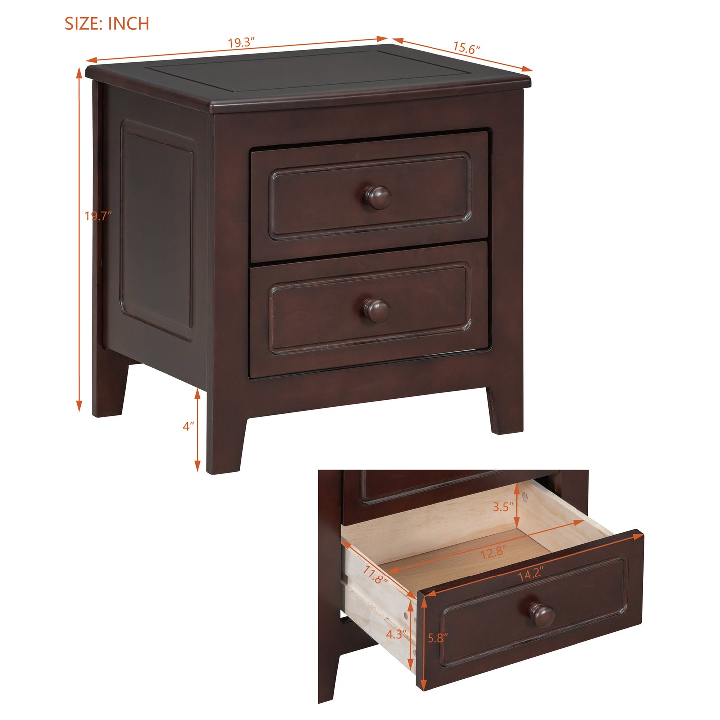 Gen Classic 2-Drawer Nightstand - Walnut