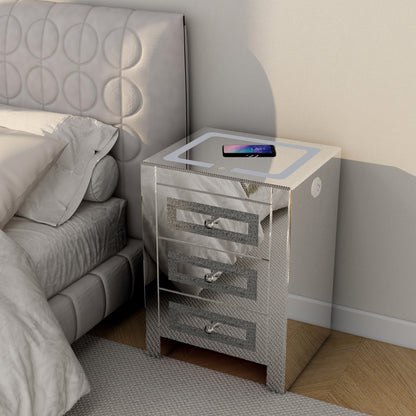 Dax II Nightstand with Wireless Charging and Charging Ports - Silver