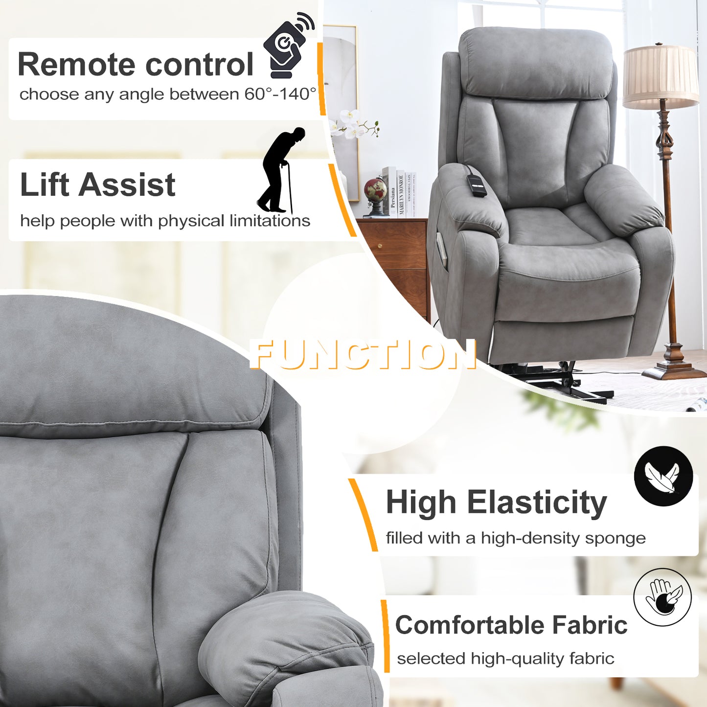 Rios Lift Chair Recliner - Light Gray