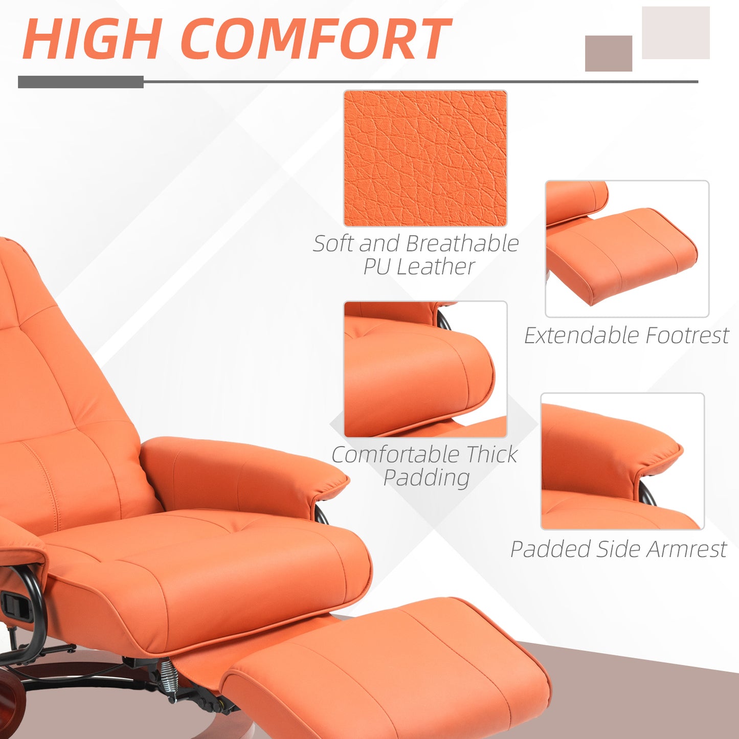 Villa Faux Leather Manual Recline with Footres - Orange