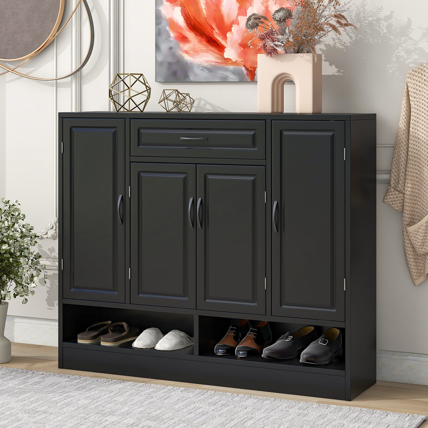 Mali Sleek and Modern Shoe Cabinet - Black