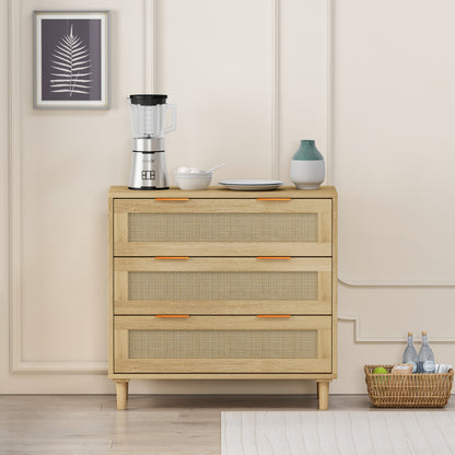 Tero 3-Drawers Rattan Storage Cabinet - Oak