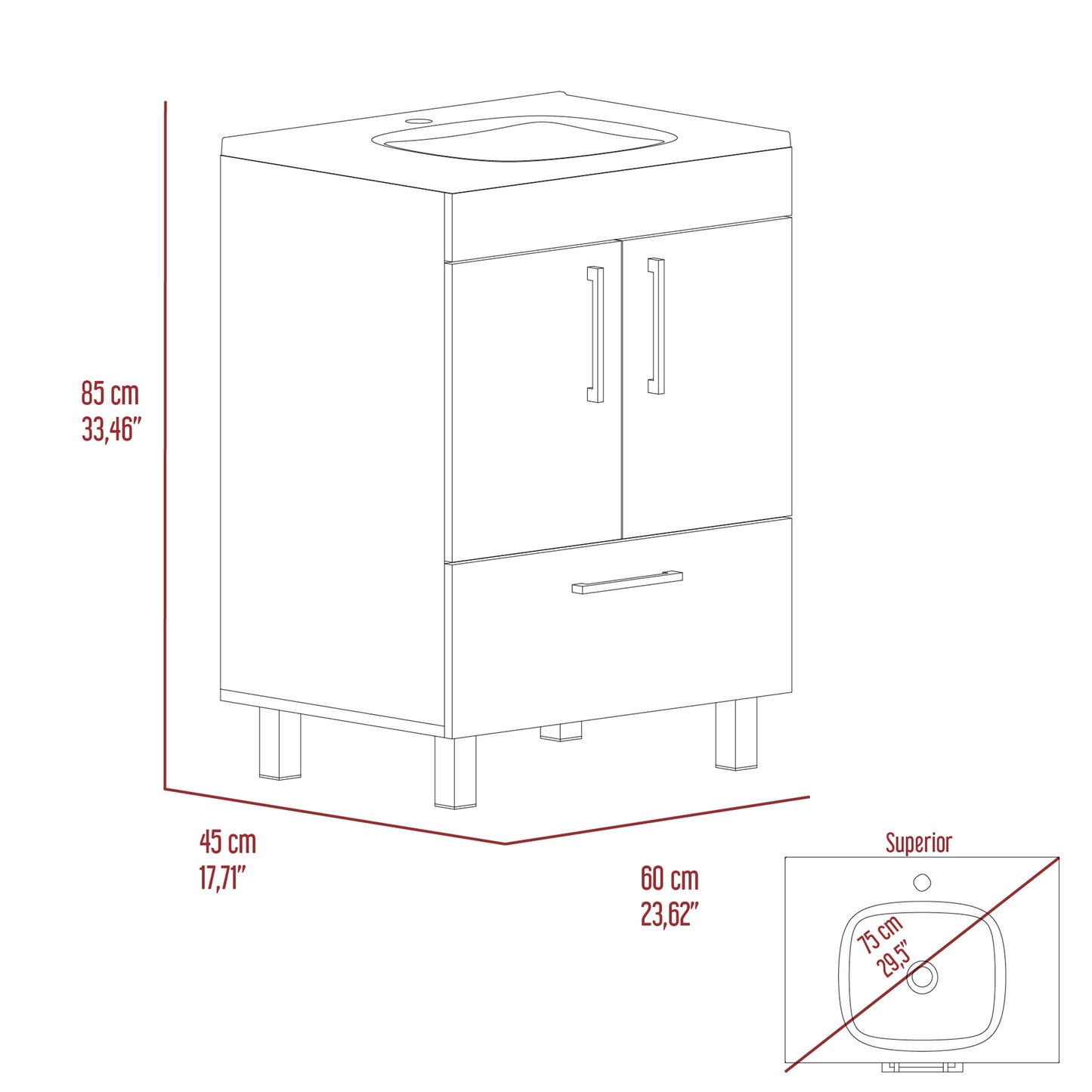 2-Door Rectangle Single Bathroom Vanity - White