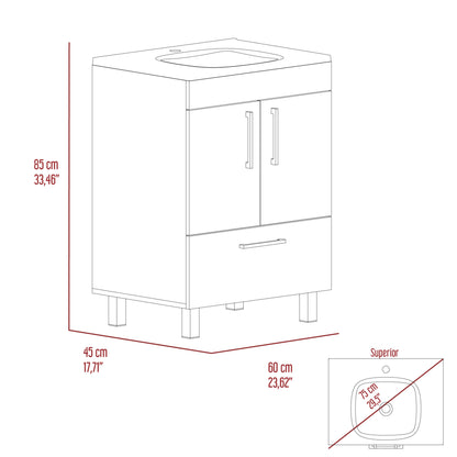 2-Door Rectangle Single Bathroom Vanity - White