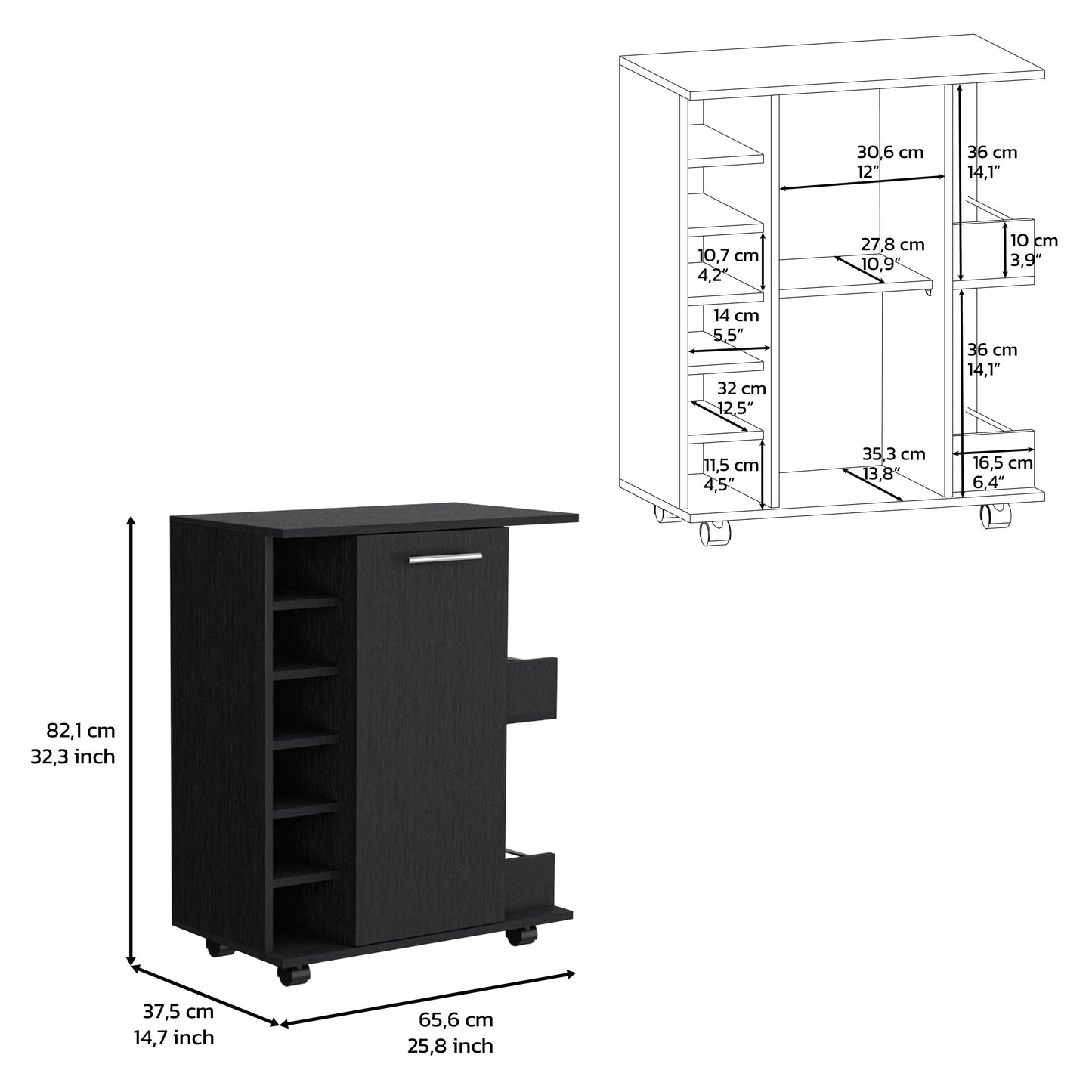 Finn Bar Cabinet With Wheels - Black