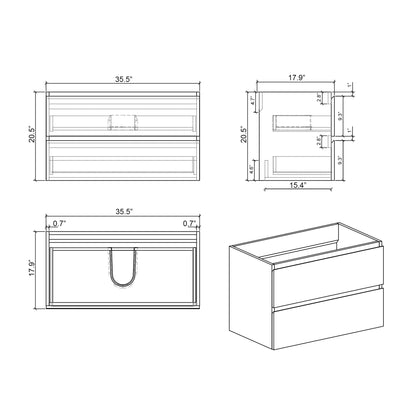 Alice 36" Bathroom Vanity with SinK Wall Mounted Floating -  White+Black