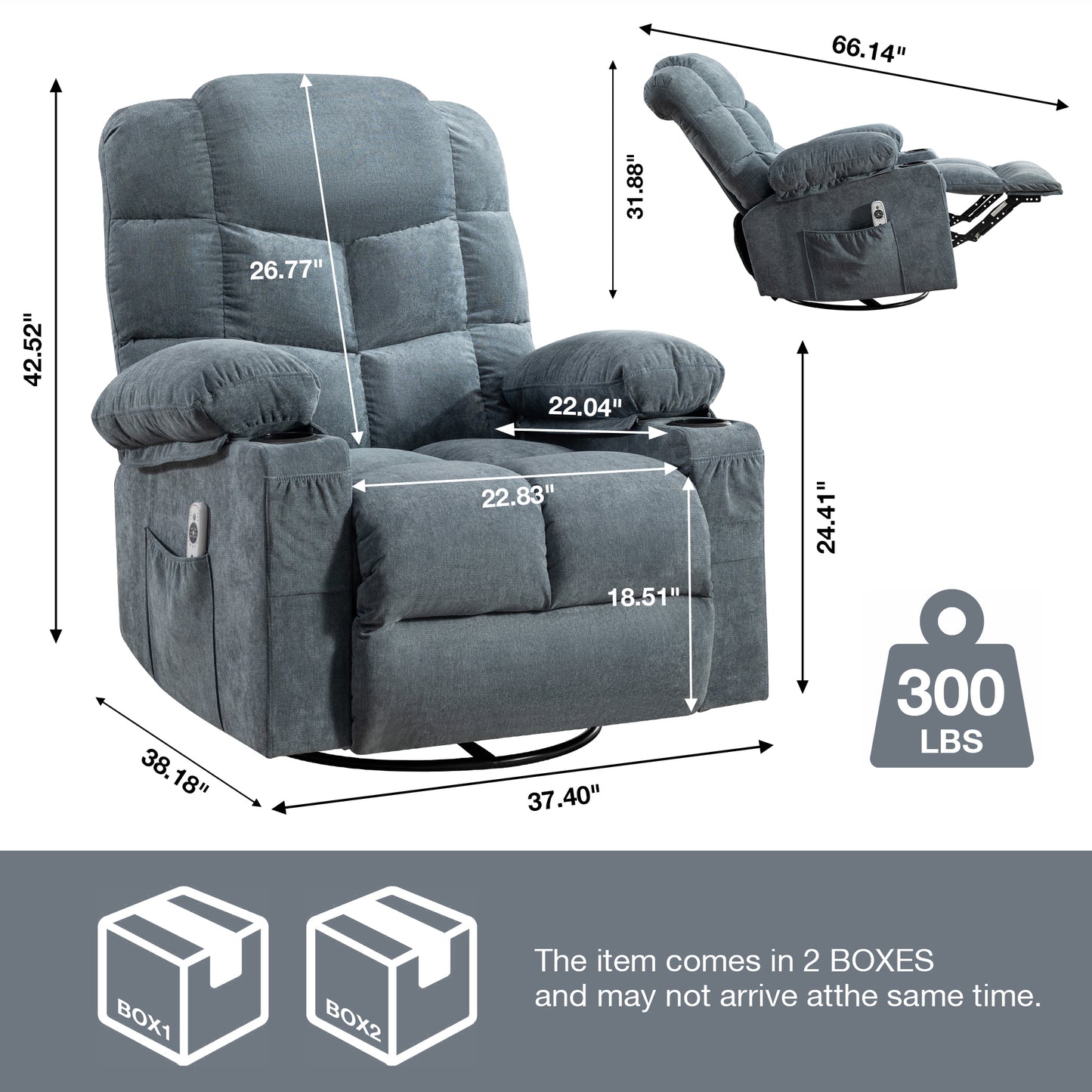 Cruiser Massage Rocker Recliner Chair - Blue