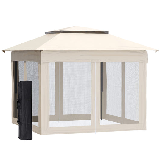 Neuman 10 x 11 ft Outdoor Gazebo with Removable Zipper Netting - Beige