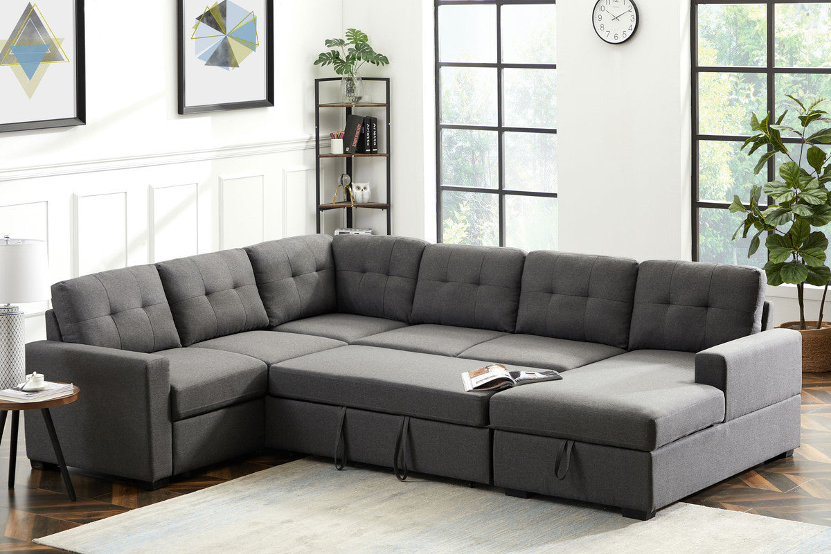 Selene Linen Fabric Sleeper Sectional Sofa with Storage - Dark Gray