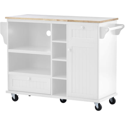 Retro Kitchen Island Cart with Storage Cabinet - White