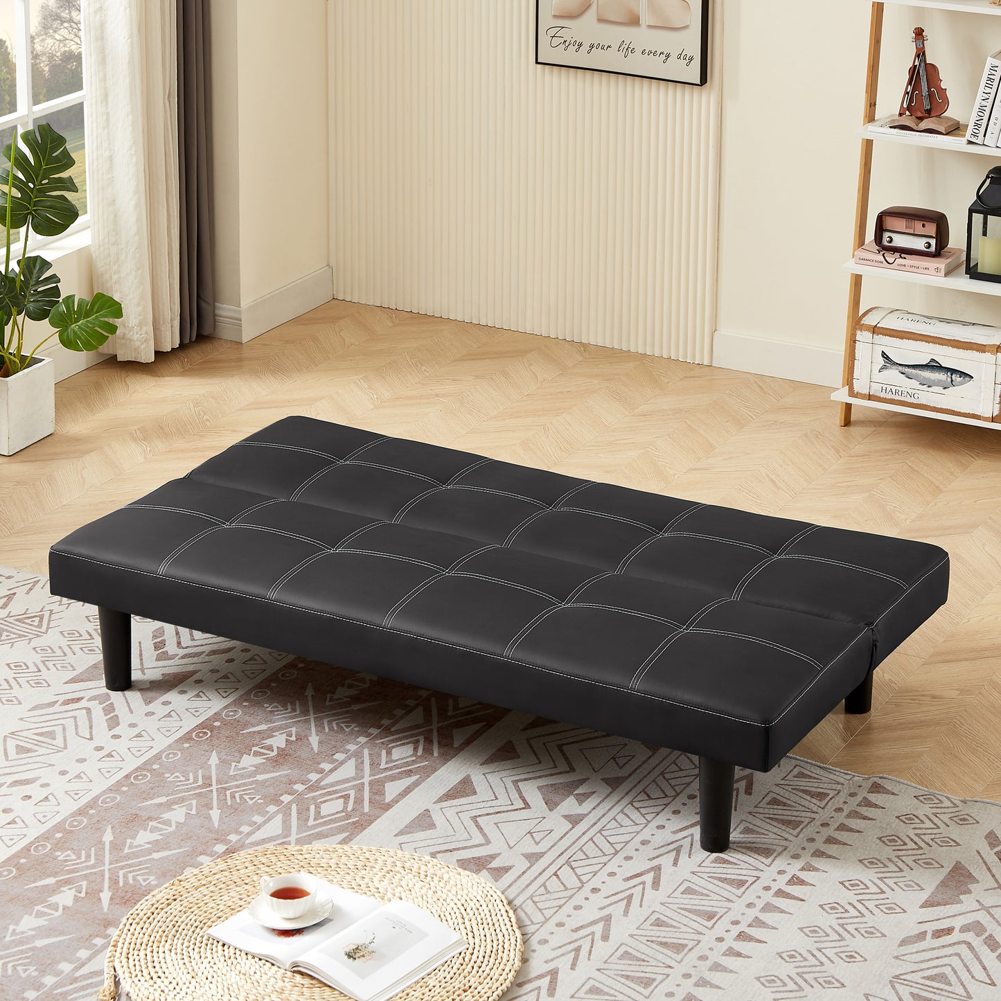 Bruno Black PU Convertible  Sofa Bed - Black