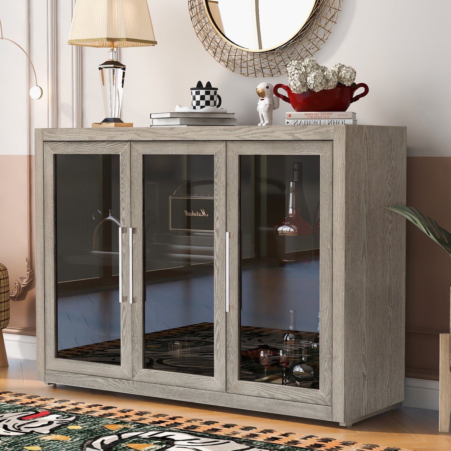 Cina Storage Cabinet with Tempered Glass - Gray