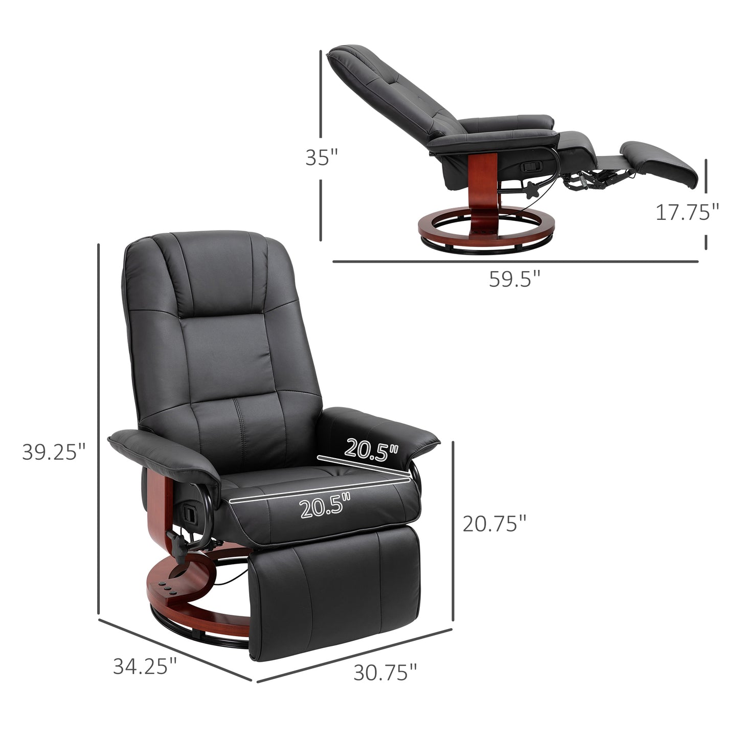 Ollie Adjustable Swivel Rocker Recliner - Black