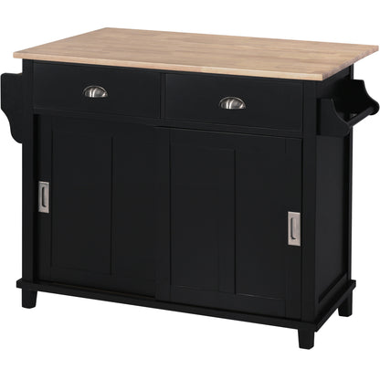 Culinary  Kitchen Cart with Countertop With Barn Door - Black