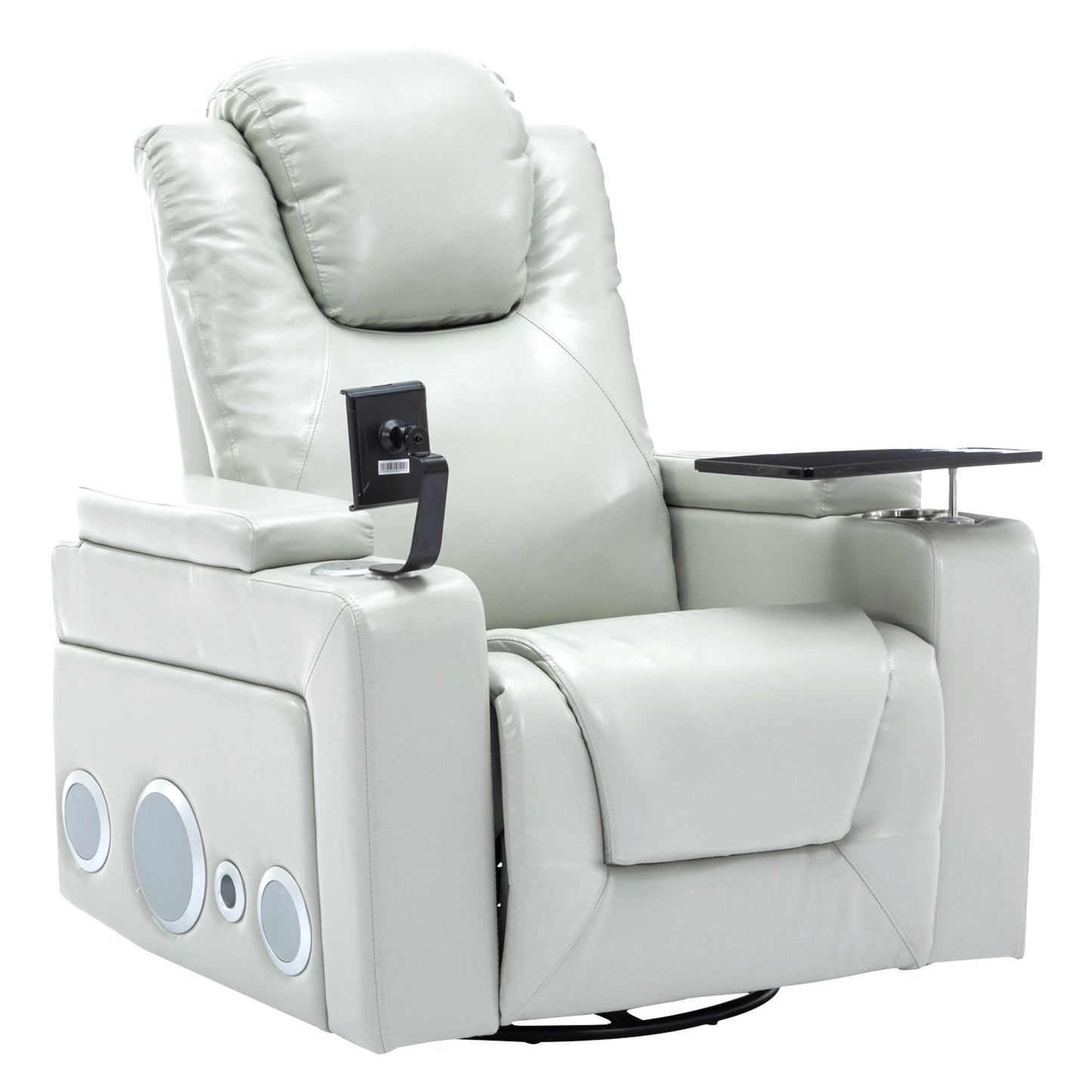 Otto PU Leather Power Recliner r with Surround Sound -Tray Table - Gray