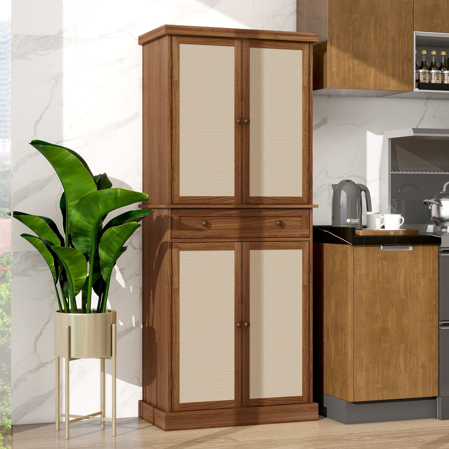 Robu 4 Door Cabinet with 1 Drawer - Walnut