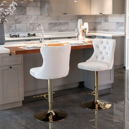 Stellar Golden Swivel Velvet Barstools Adjusatble Height - Beige  Set of 2