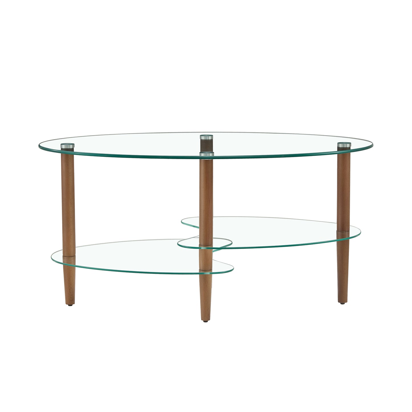 Float Oval Glass Coffee Table Oak Wood Leg